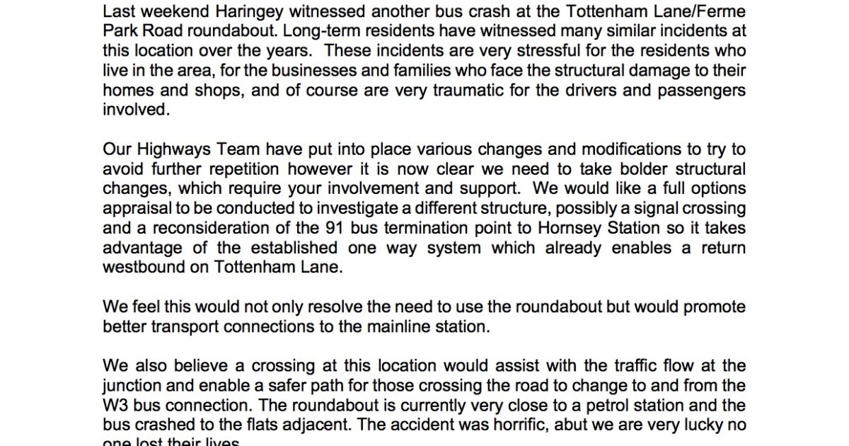 Bus Crash in Crouch End read our letter to London’s Deputy Mayor for