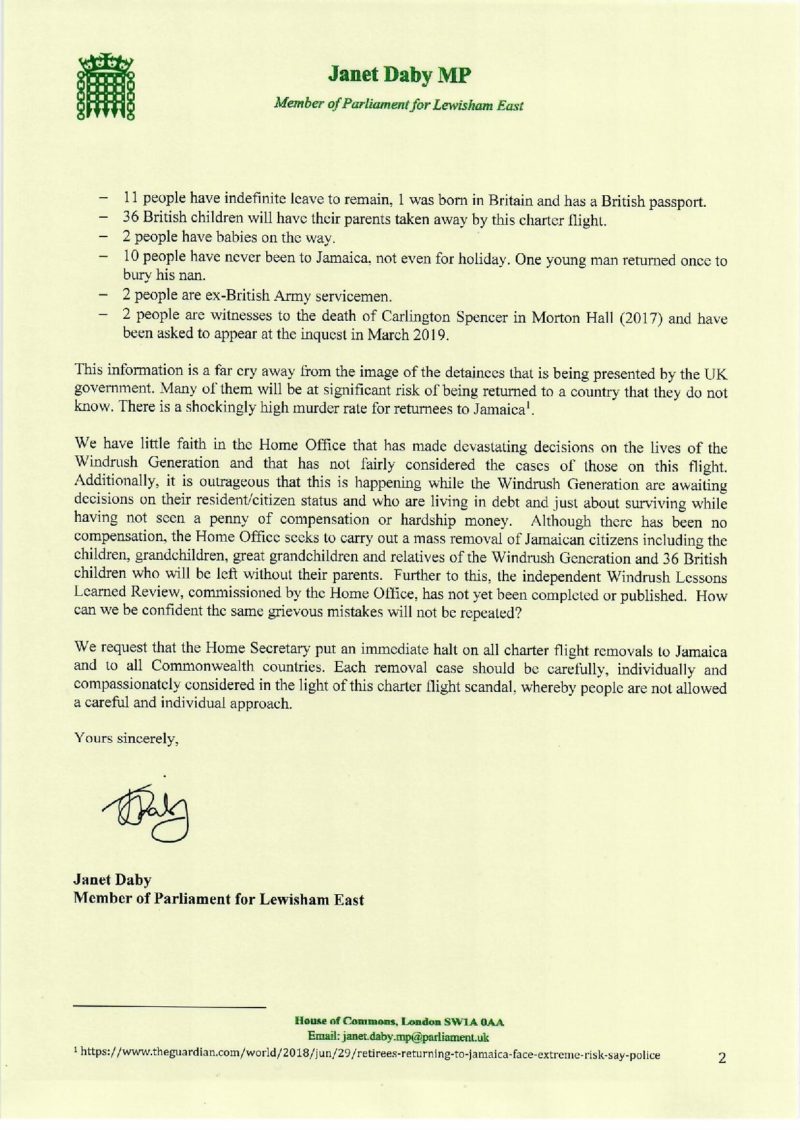 Letter to Home Secretary 2