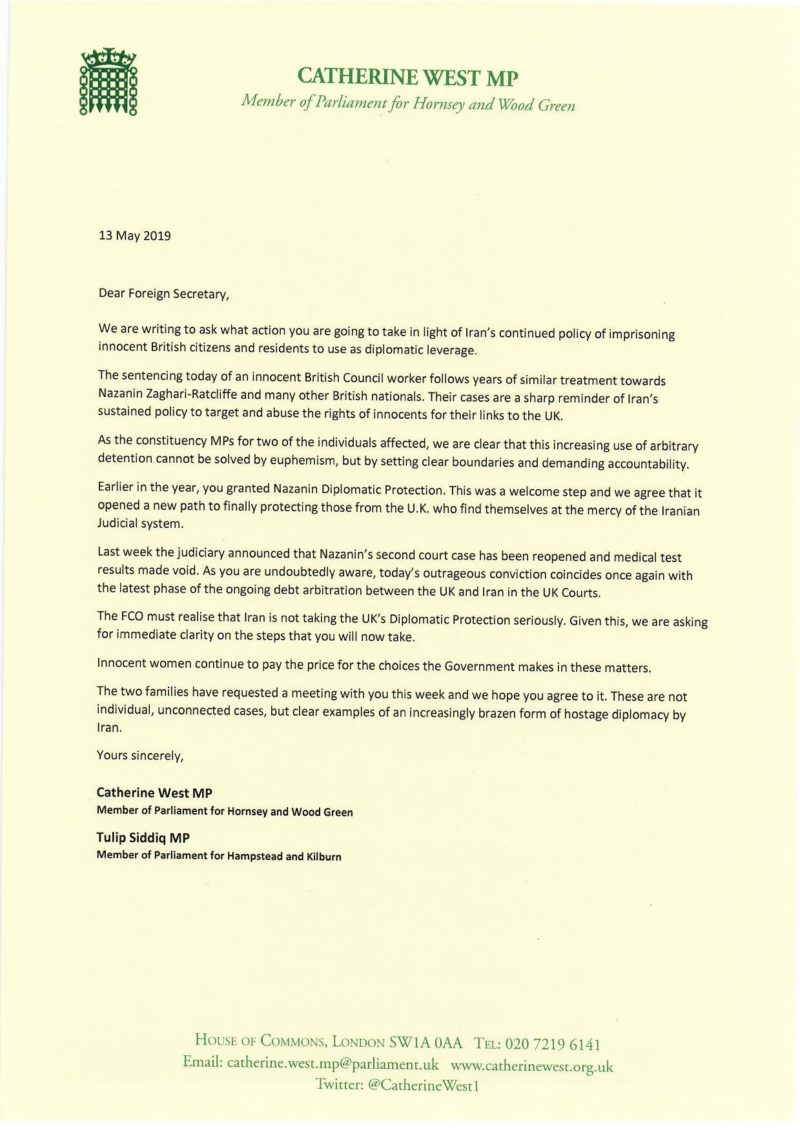 Joint letter to the Foreign Secretary 