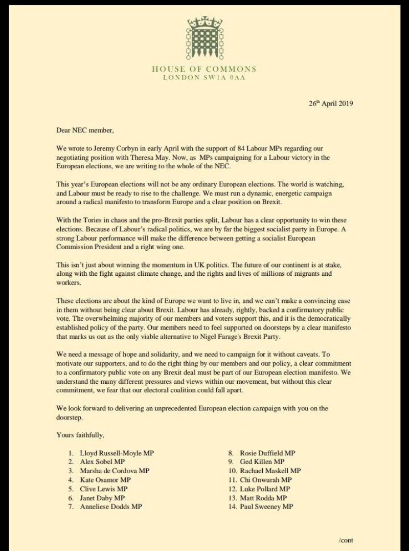 Letter to NEC - signed by Catherine West MP