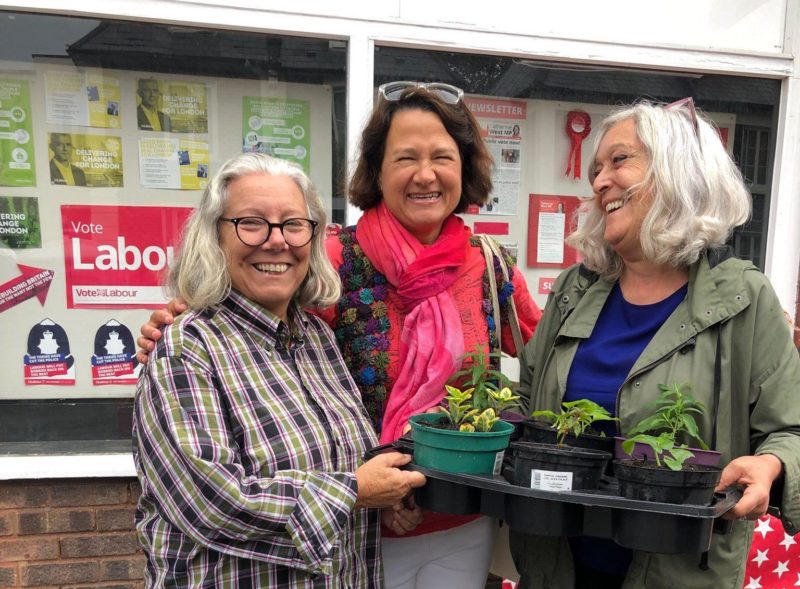 Celebrating Car Free Day with a plant sale outside Hornsey & Wood Green’s Labour HQ on Middle Lane