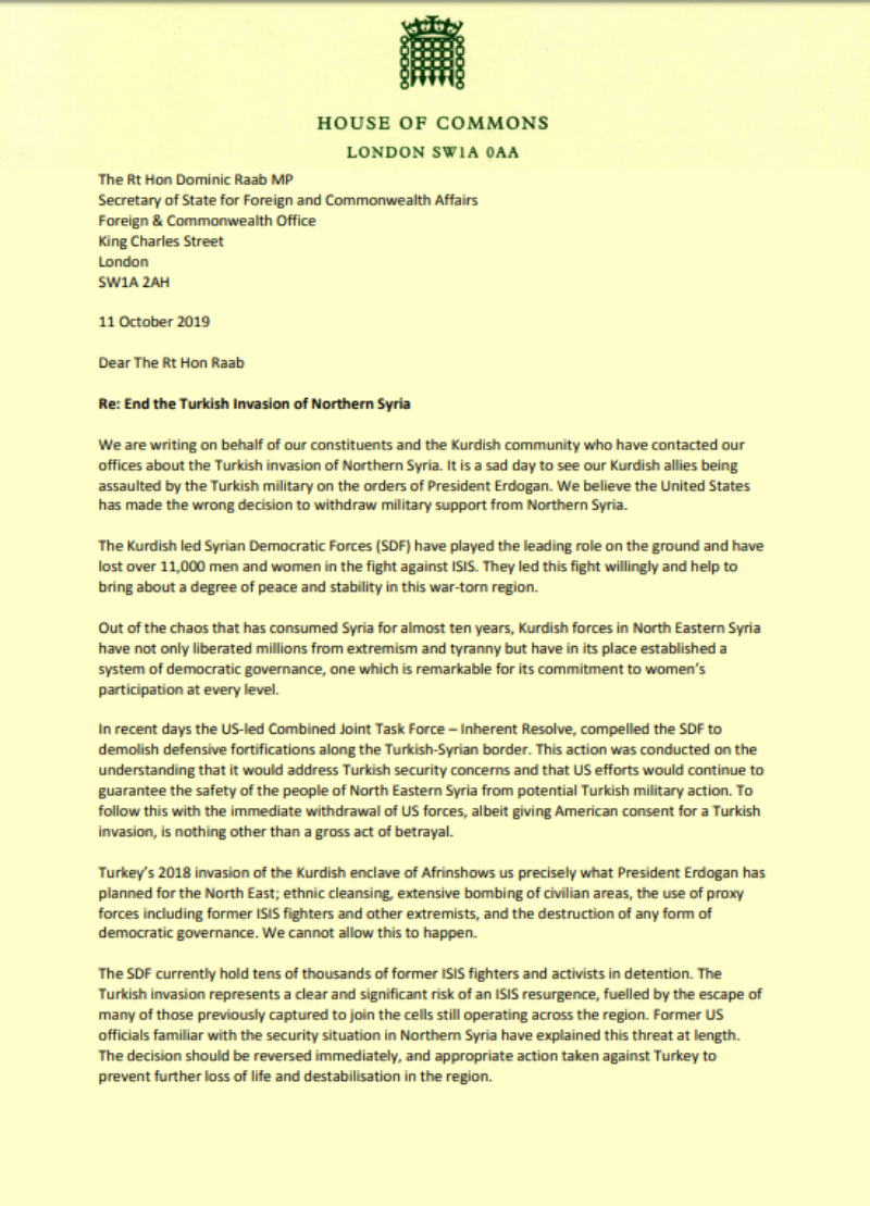Letter to Foreign Secretary