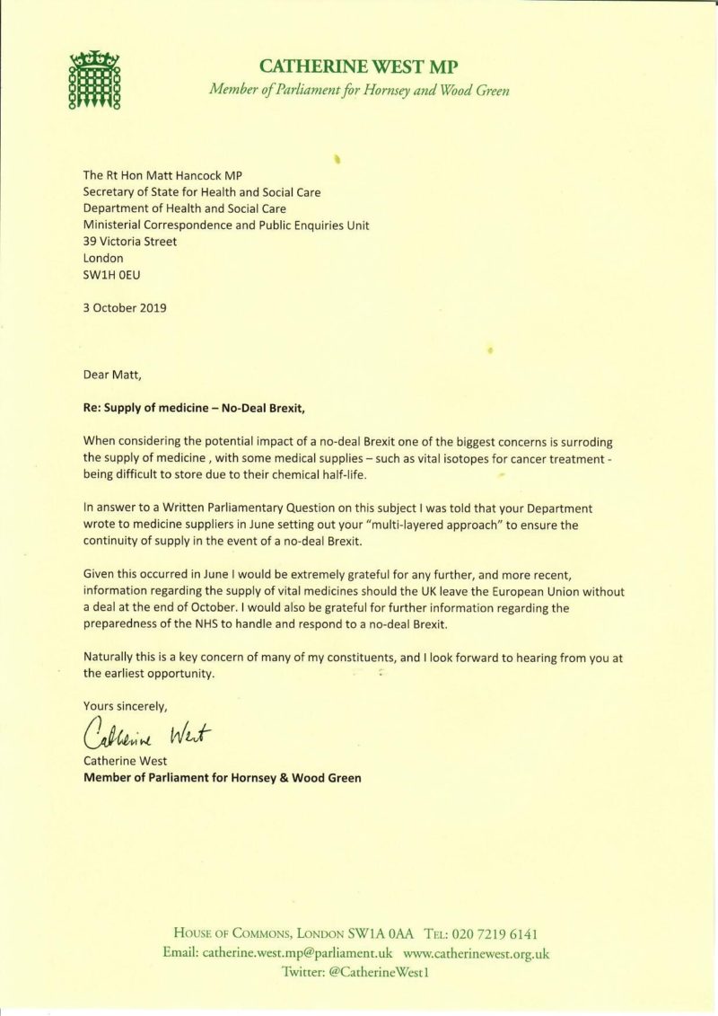My letter to the Health Secretary
