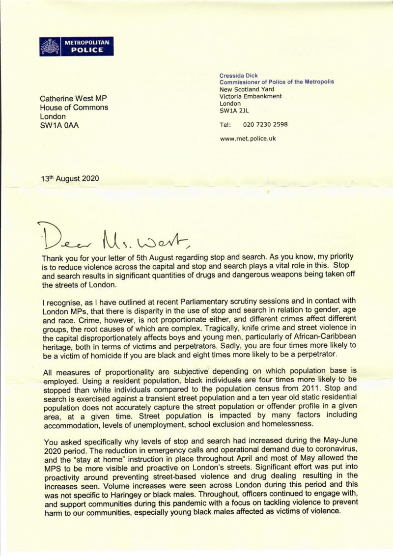 Response from Cressida Dick - page 1