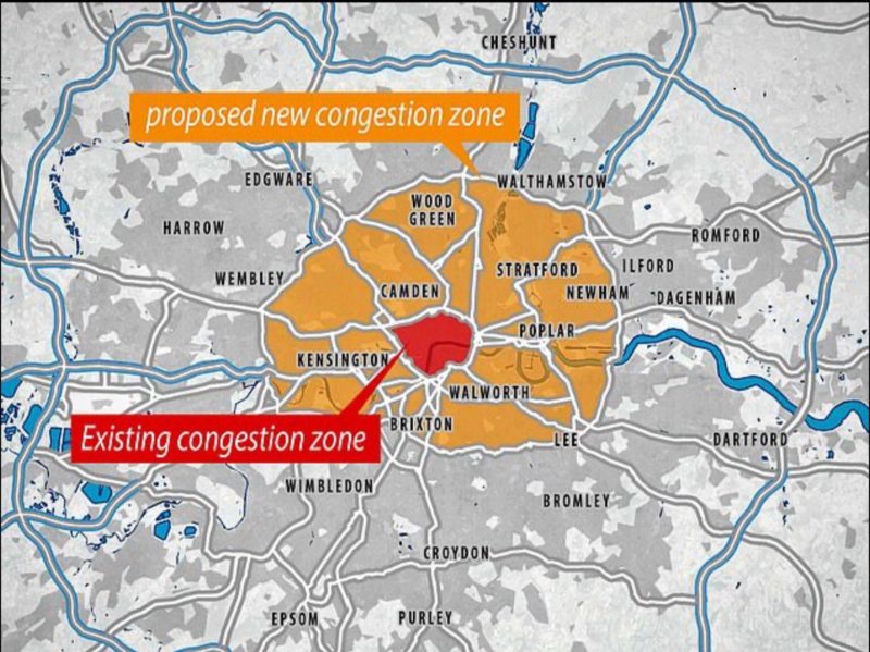 Map of the proposed new congestion charge zone Boris Johnson wants to force onto London