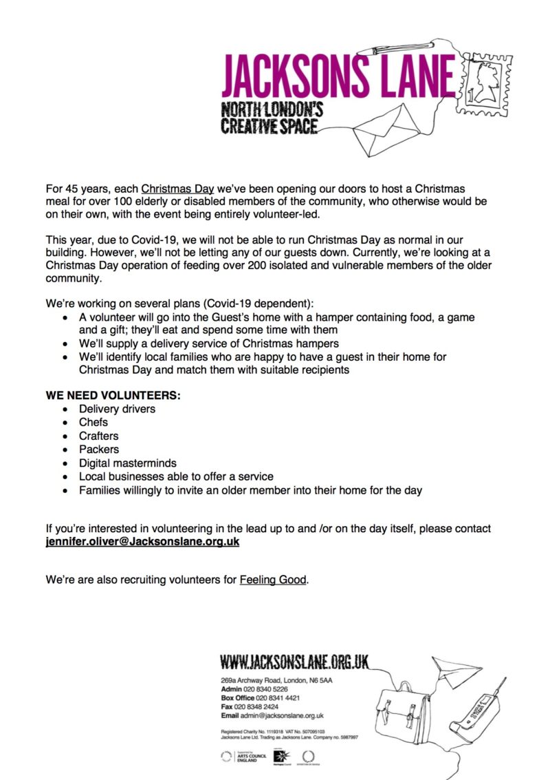 Volunteer with Jacksons Lane this Christmas