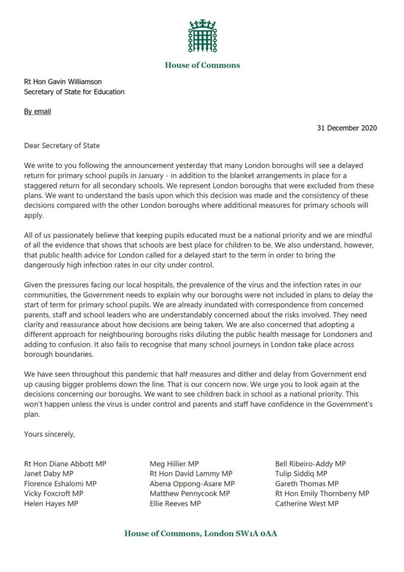 Joint letter to Gavin Williamson CBE MP