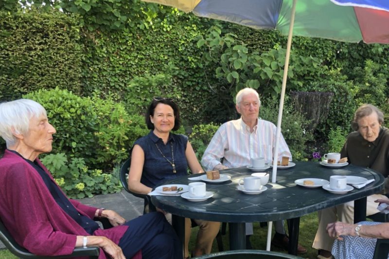 Catherine visiting residents of Mary Feilding Guild in happier times