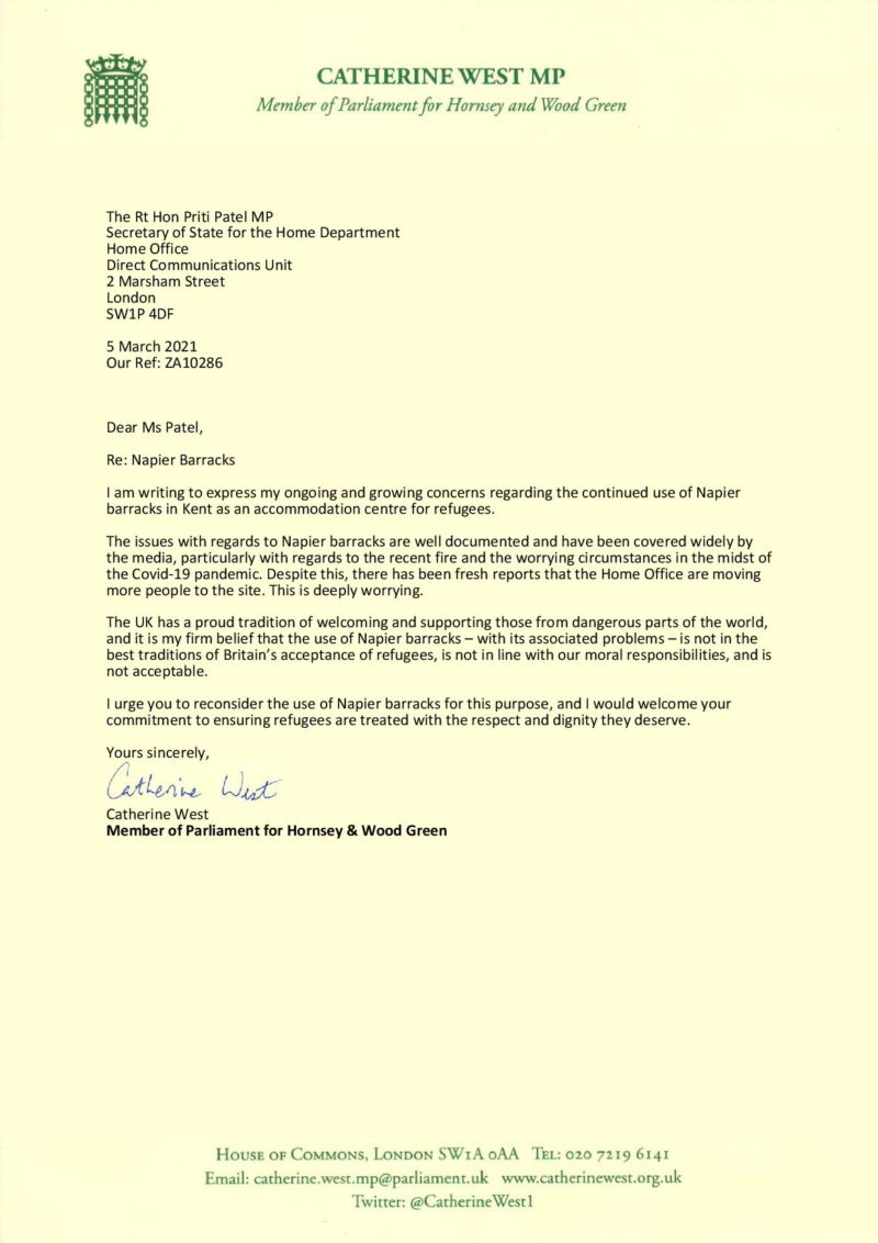 Letter to the Home Secretary, Priti Patel