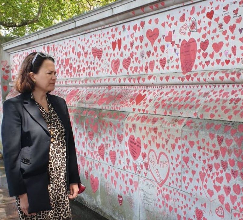 Catherine visiting the Covid Memorial Wall