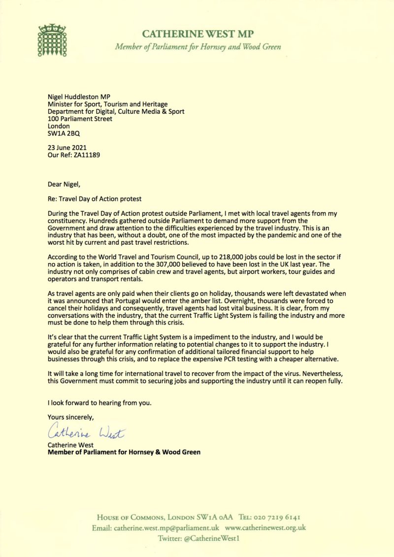 Letter to Government Minister Nigel Huddleston MP