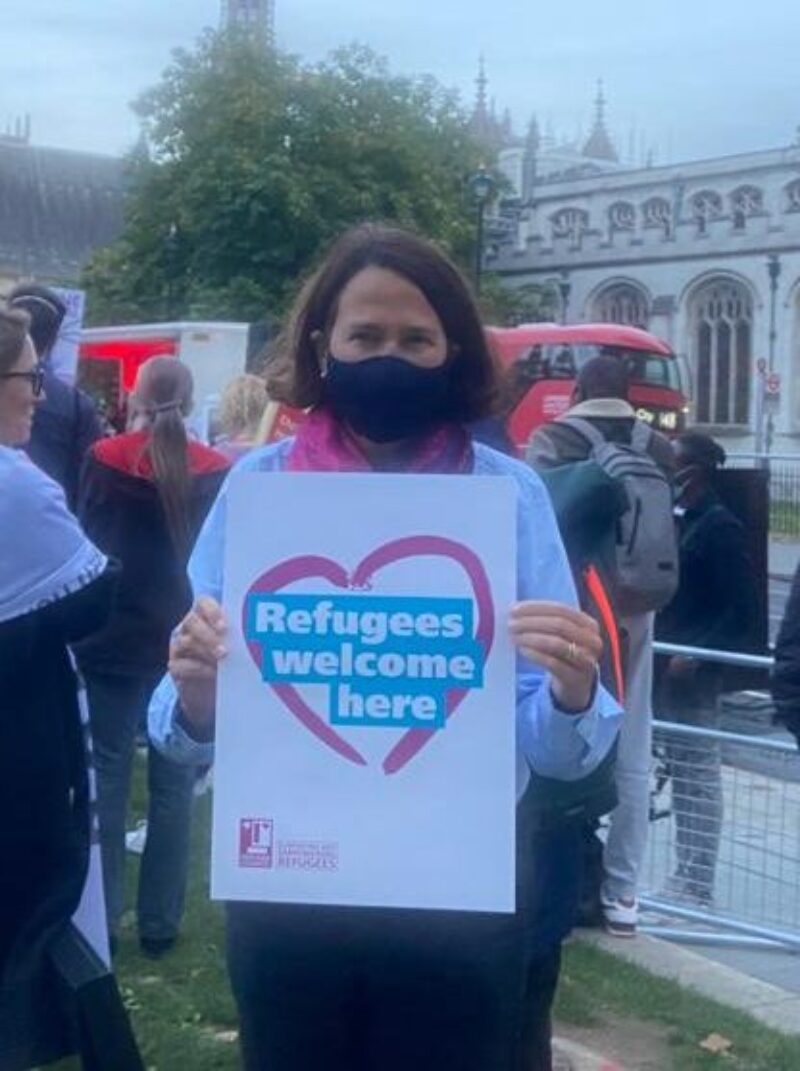 Catherine attending the Refugees Welcome rally in Parliament