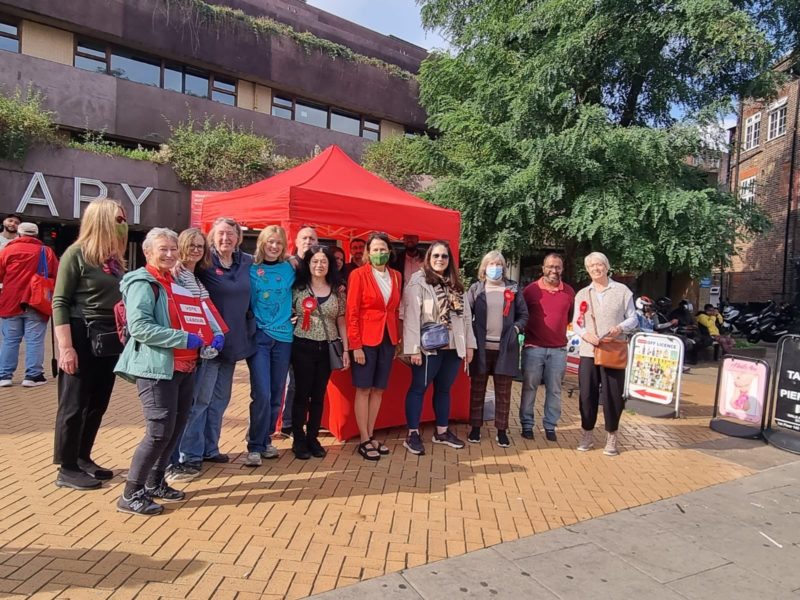 Catherine West MP, Cllr Peray Ahmet and local Labour members campaigning against the Tory cut to Universal Credit