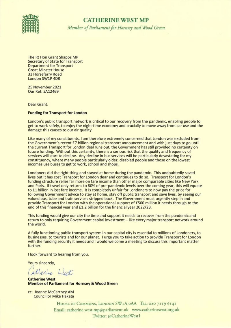 My letter to the Transport Secretary