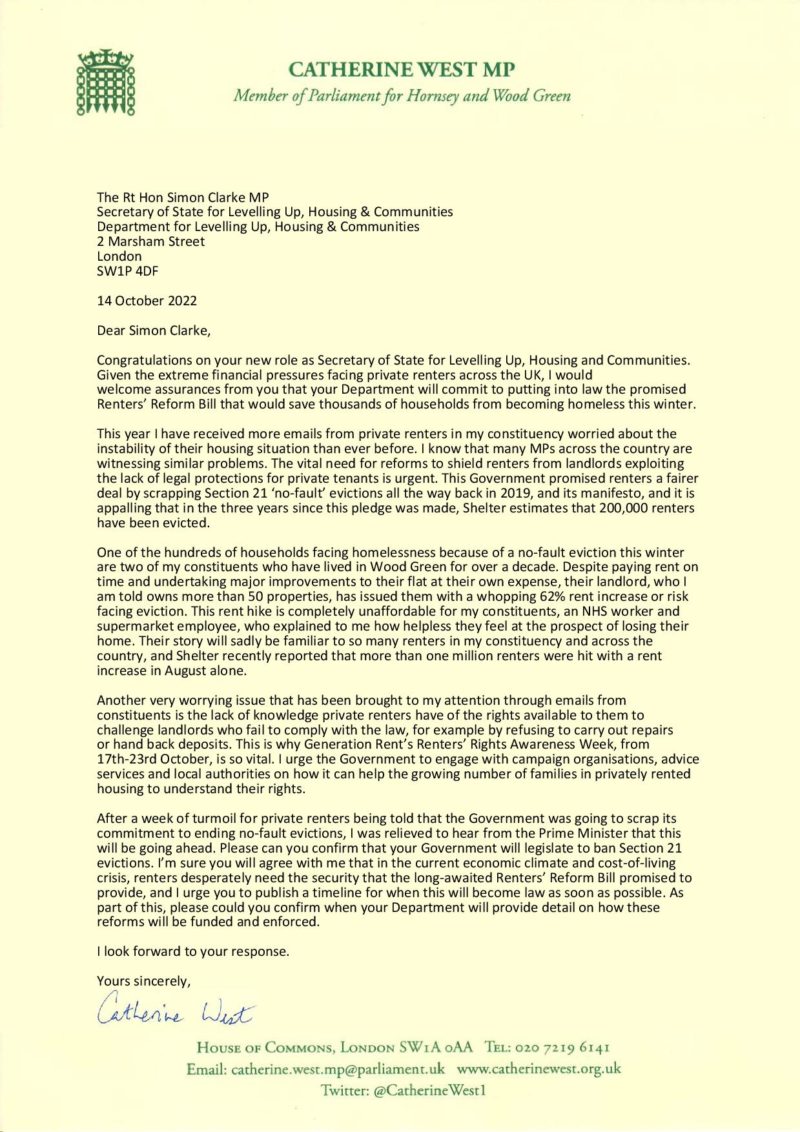 My letter to Simon Clarke MP, Secretary of State for Levelling Up