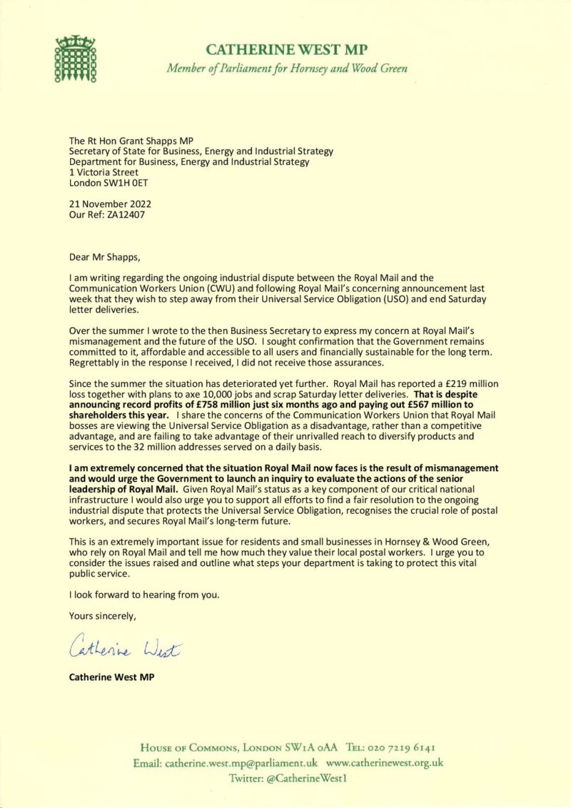 Royal Mail update Government should launch an inquiry and defend the