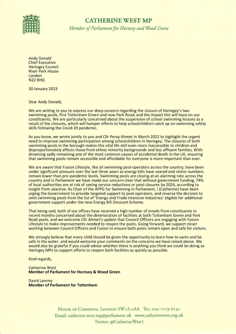 Letter to Haringey Council