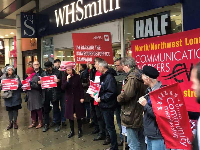 Catherine campaigning against the closure of Wood Green Crown Post Office in 2018