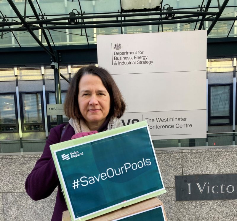 Catherine West MP presenting the petition signed by over 50,000 people to Government, urging them to do more to save our pools