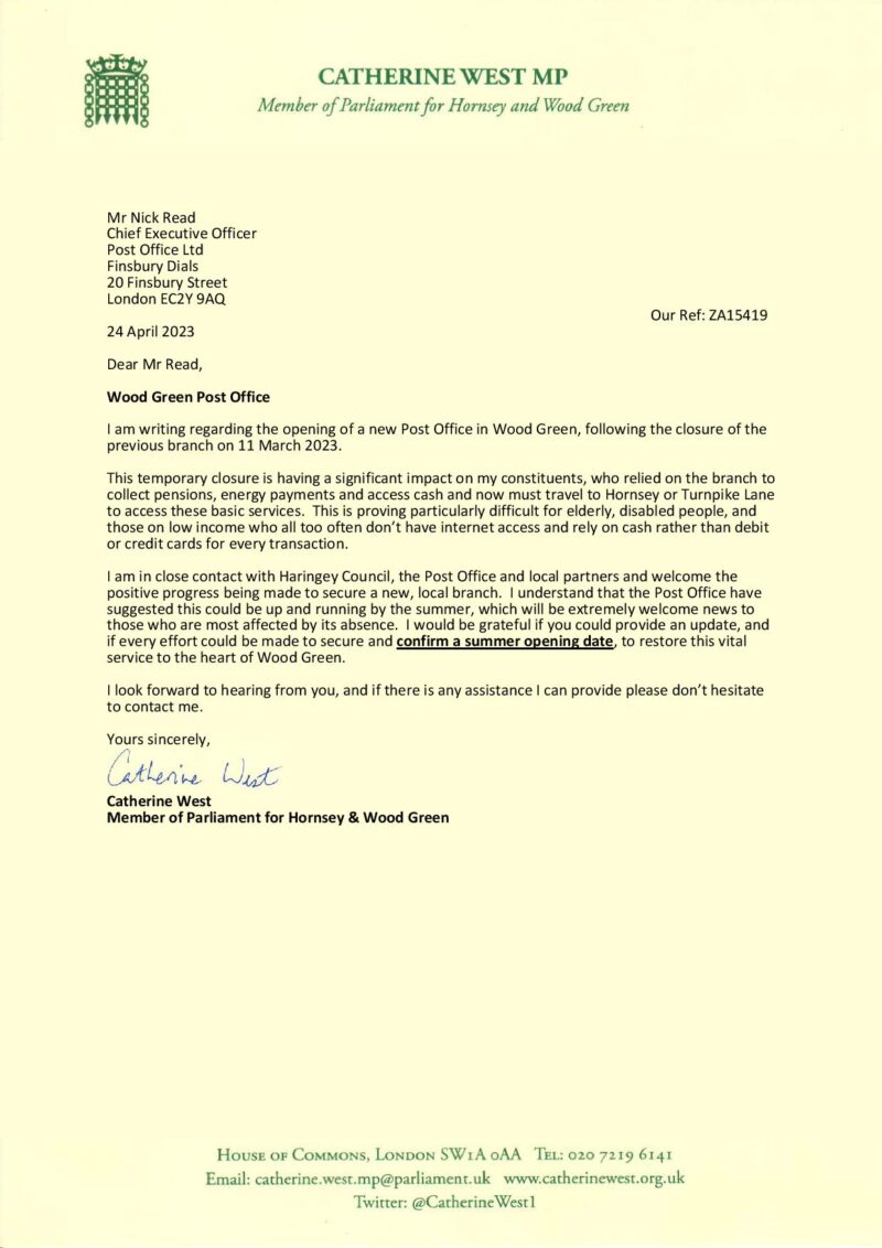 My letter to the Post Office Chief Executive