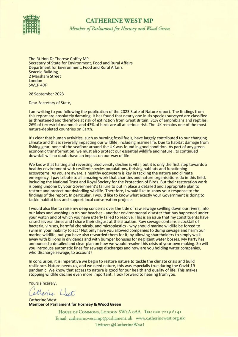 My letter to the Secretary of State